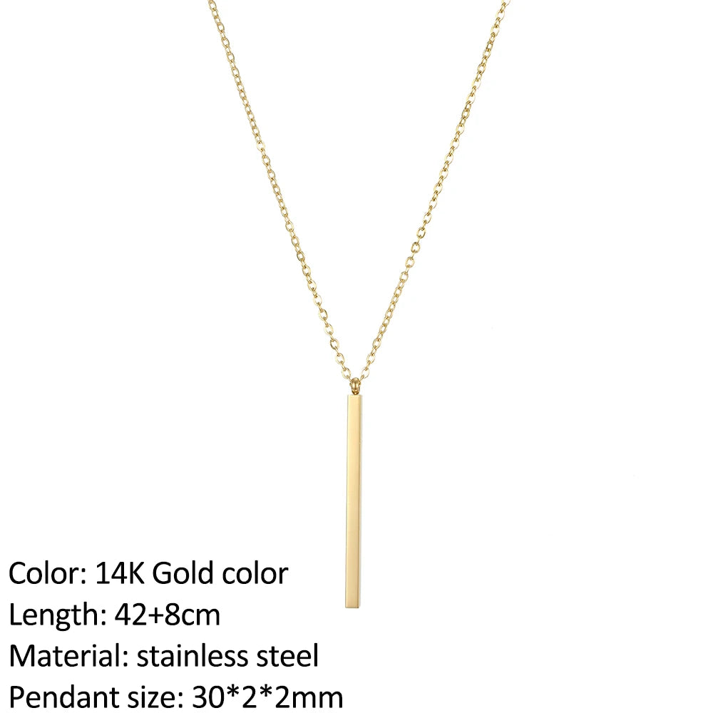 SUNIBI Vertical Bar Pendant Necklaces Stainless Steel Simple Long Lariat Chain Minimalist Dangle Necklace for Women Jewelry Gift