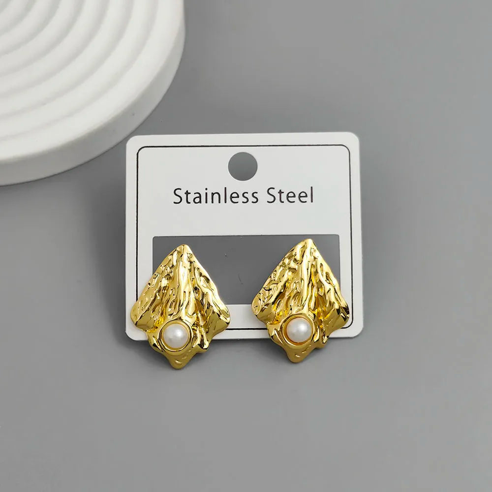 Kreative Ohrringe aus Edelstahl mit Perlmutt und Heavy-Metal-Design, wasserdicht und rostfrei, Damen-Ohrringe, Partyschmuck