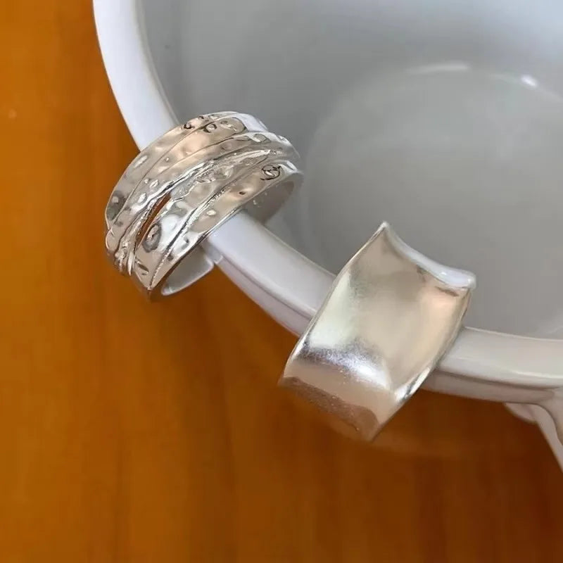925 Sterling Silber Ring für Damen Schmuck Breiter einfacher offener Vintage handgefertigter Ring Allergie für Party Geburtstag Geschenk
