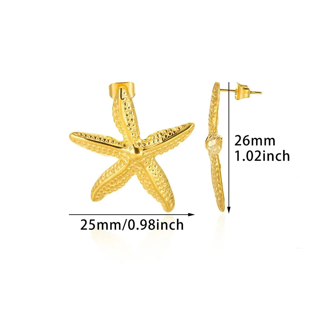 Pendientes de acero inoxidable con forma de estrella de mar vintage para mujer, aretes sencillos con forma de concha de estrella, joyería de fiesta oceánica, regalo 2025