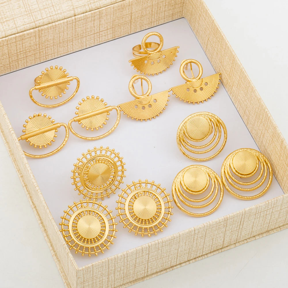Trendige Ohrringe und Ring Schmuckset mit Geschenkbox, 18k vergoldete Clip-Ohrringe und Fingerring-Set für Party, Verlobung, Braut