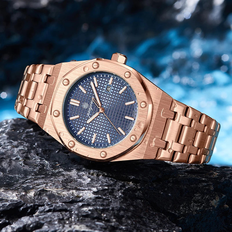 PAAZOMU Reloj de Hombre Original de Alta Calidad Impermeable Luminoso Fecha Lujo Acero Inoxidable Cuarzo Relojes de Hombre Masculino+Caja