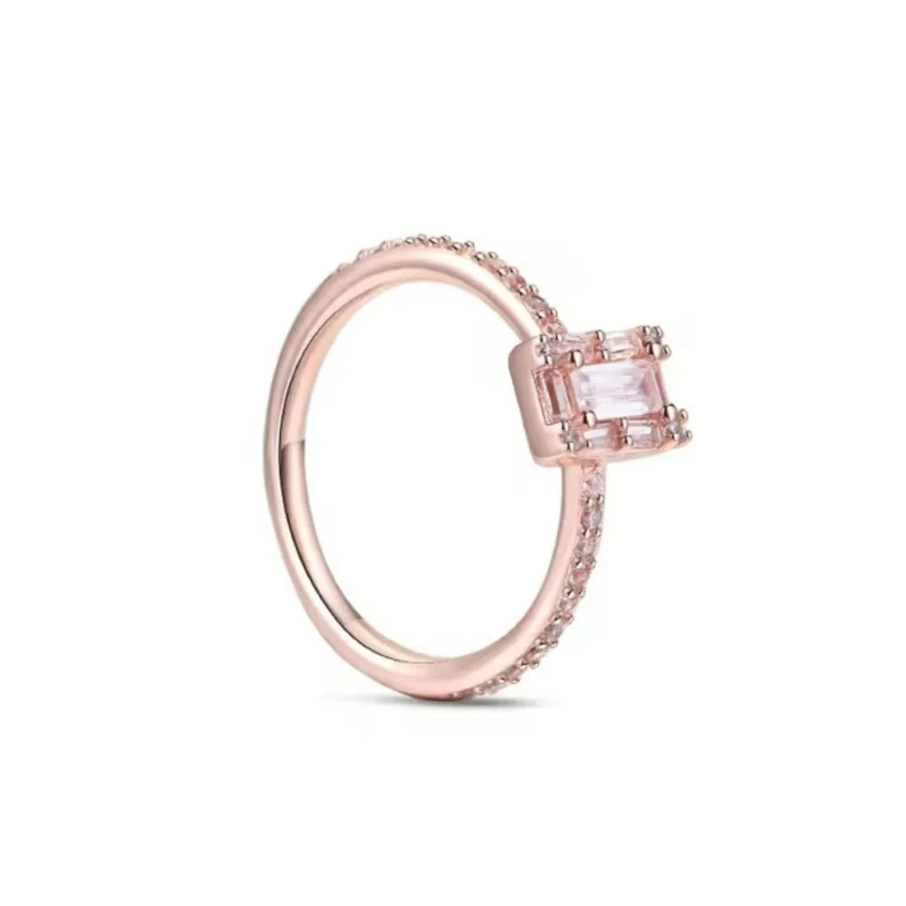 Ring aus Roségold mit Kleeblatt, Herz, Pink, Neu, Bestseller, 925er Silber, geeignet zum Kombinieren, DIY Geburtstagsgeschenk