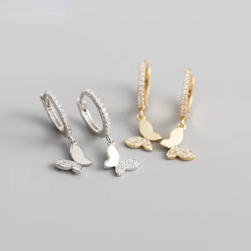 925 Sterlingsilber Schmetterling Creolen für Damen Glänzende Zirkonia Gold Silber Schmuck Geschenke