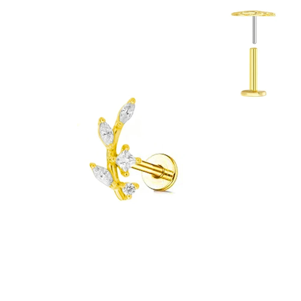 G23 Flores de titanio Labret de empuje 16G 18G 20G Piercing de mariposa para labios sin rosca con forma de gota de agua, arete para tragus, joyería corporal