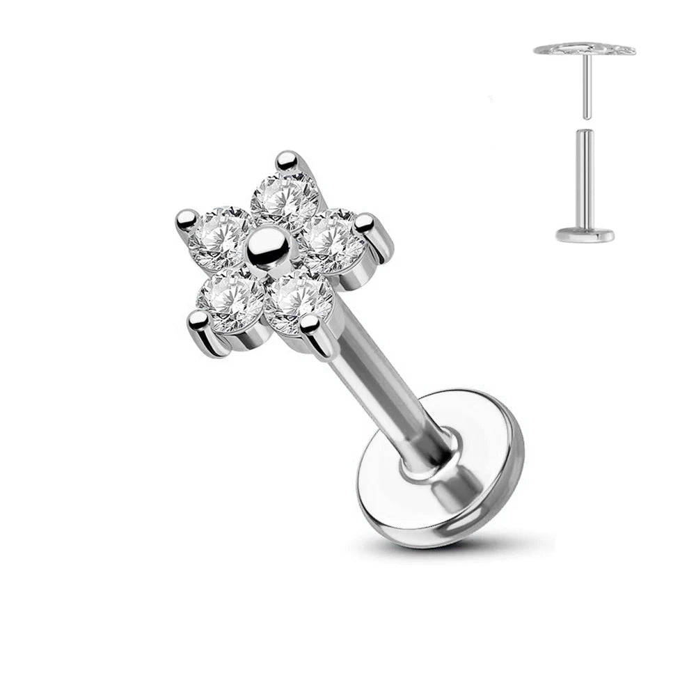 ASTM F136 G23 Titan Blume Threadless Ohrring Piercing Blütenblätter Blatt Herz Schmetterling Pin Daith Conch Push-in Labret Stecker