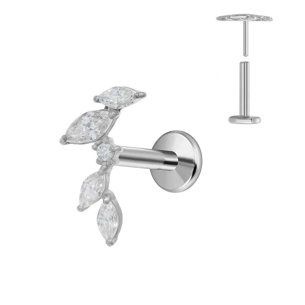 ASTM F136 G23 Titan Piercing Ast Ohrring Stecker Mond Push-In Zirkonia Gewindelos Labret Piercing 16/18/20G Knorpelkörperschmuck