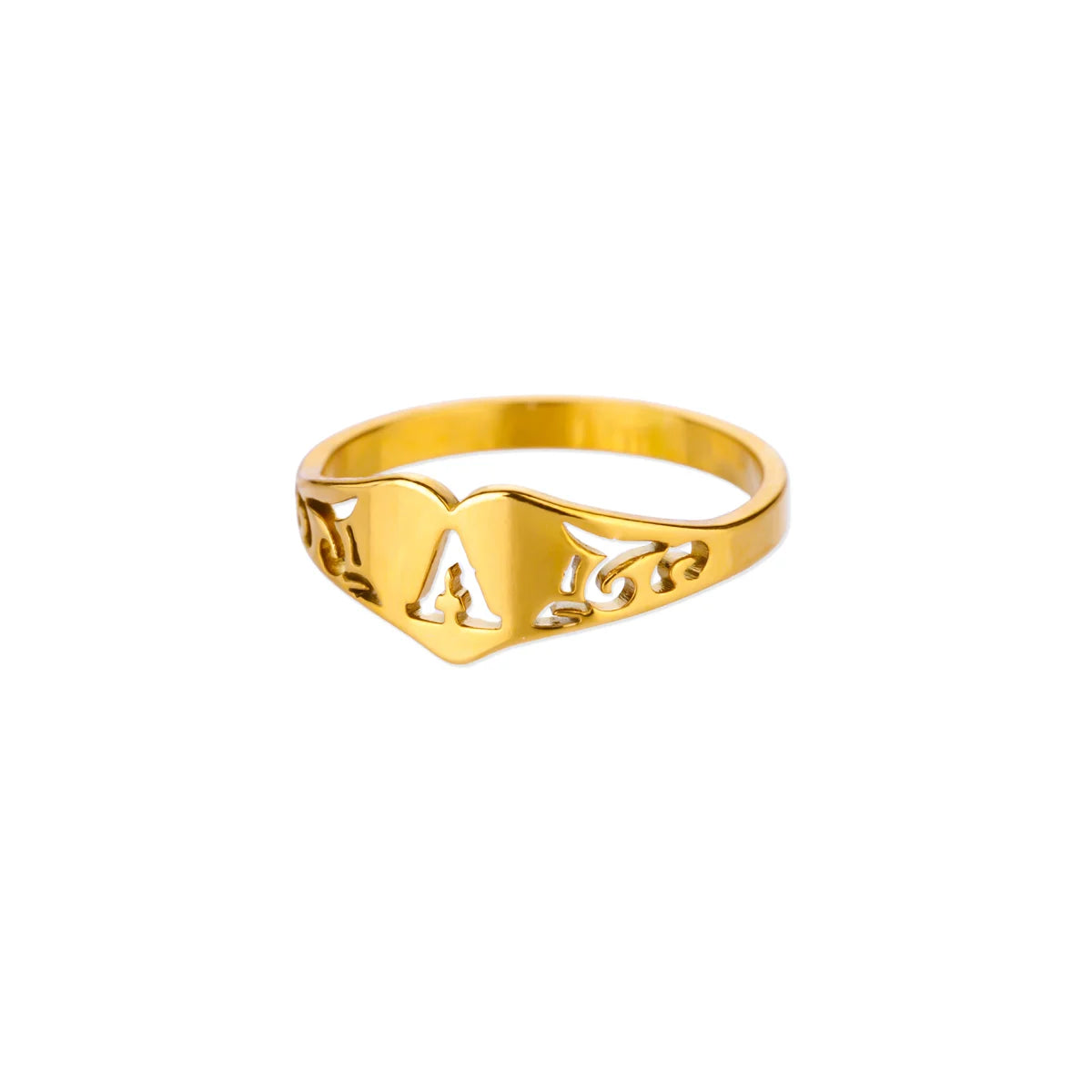 Anillos de corazón con letras iniciales huecas de moda para mujer, color dorado, acero inoxidable, anillo con letras de la A a la Z, regalo de joyería estética para boda