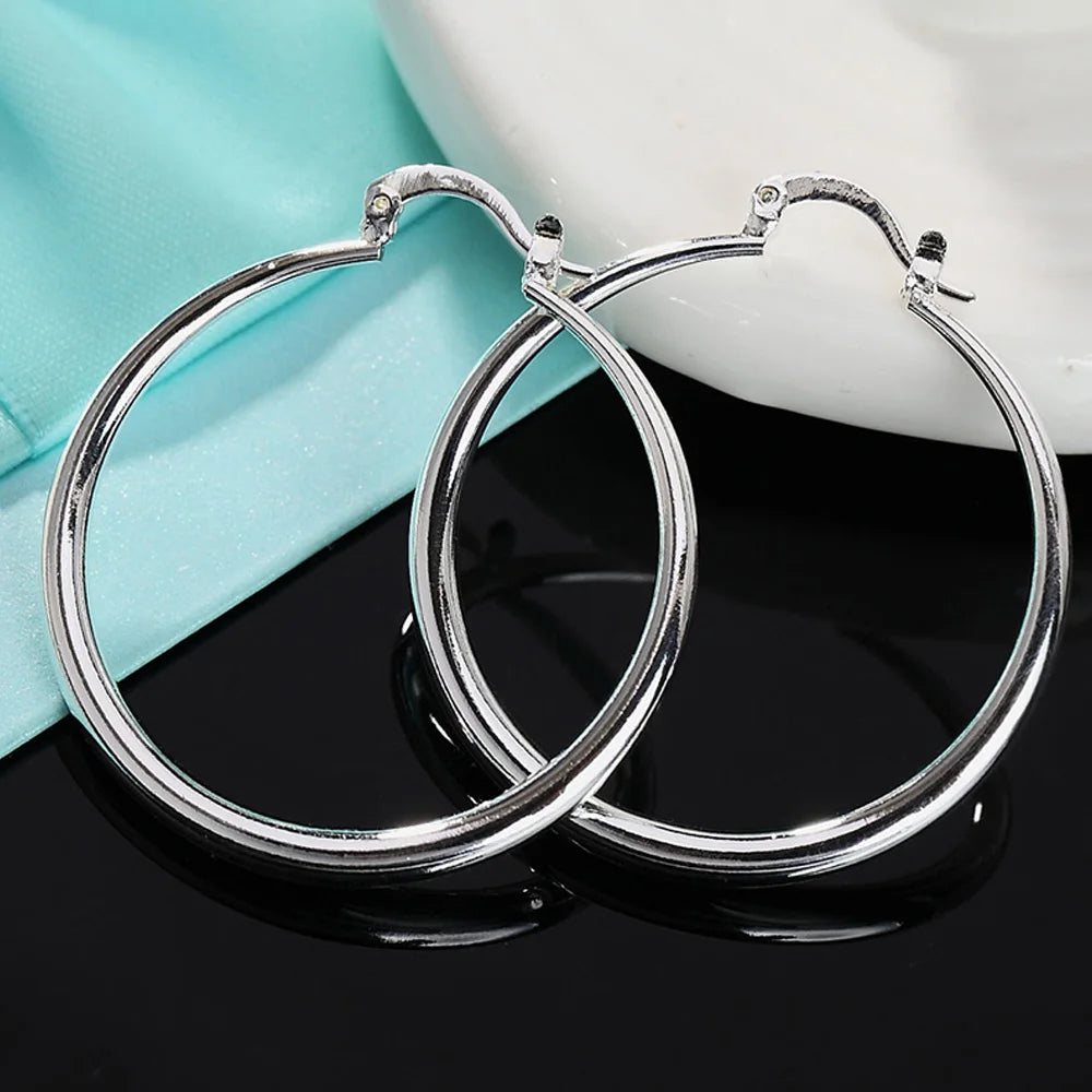 925 Sterling Silber 40mm glatte, runde Creolen für Damen, Hochzeitsfeier, elegant, luxuriöse Qualität, Schmuckzubehör