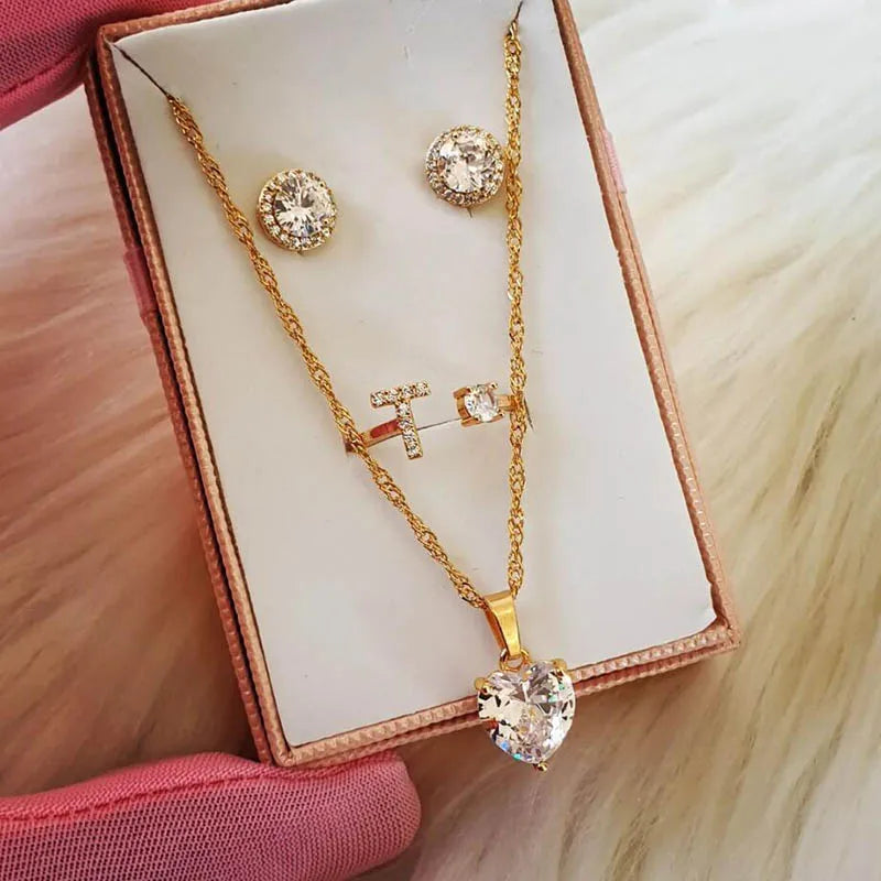 Collares de Corazón para Mujer de Acero Inoxidable con Cadena Chapada en Oro, Colgante de Corazón de Circonita, Gargantilla, Regalo de Joyería Boho para Bodas, Mujer