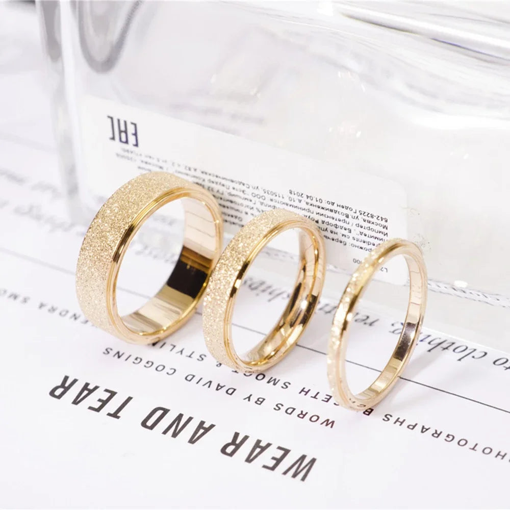 SUNIBI Anillo de acero inoxidable esmerilado para mujer, moda, anillos de dedo de Color dorado simple, regalos de boda, joyería para niñas al por mayor