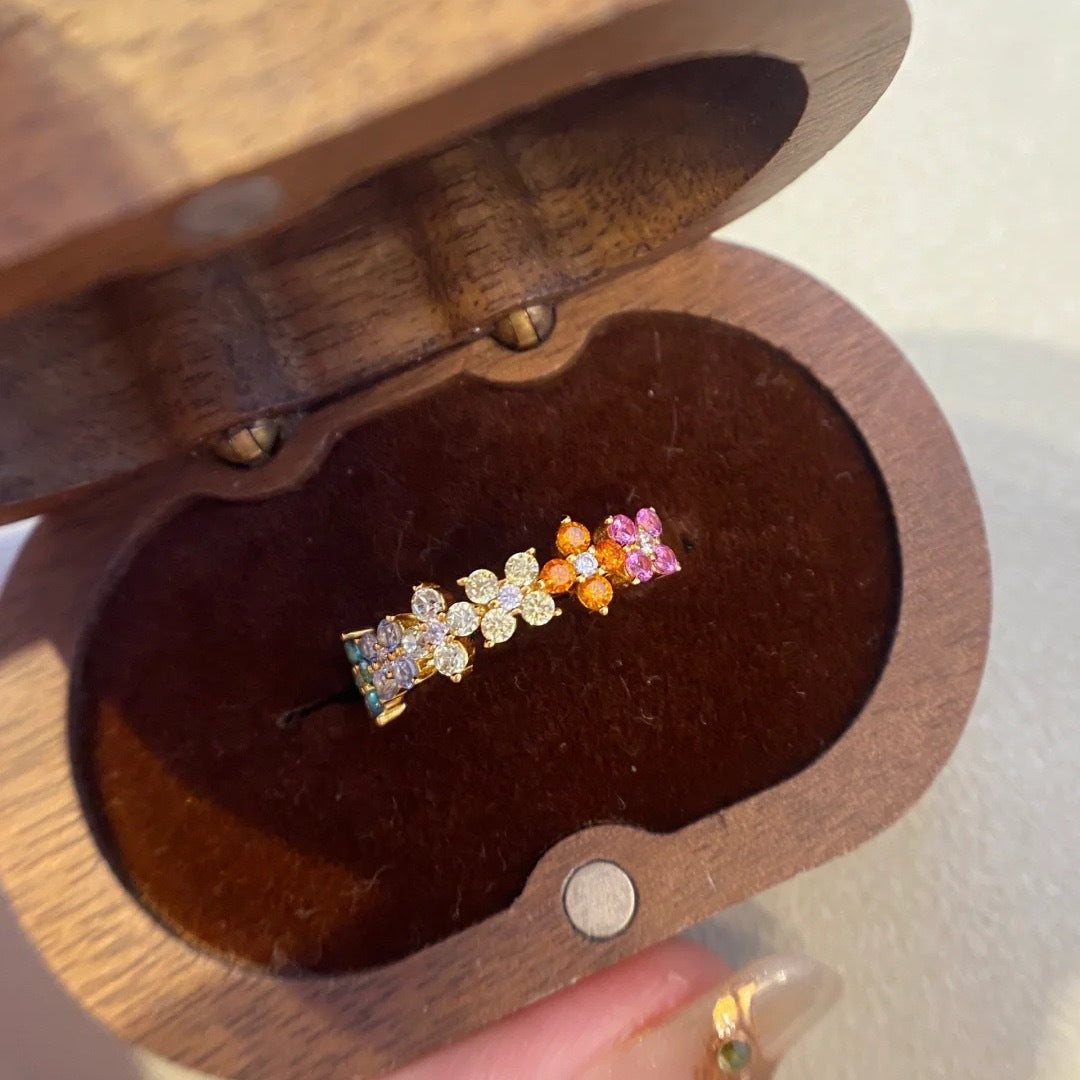 Vintage Dopamin-Ring Trendiger, leichter, luxuriöser, farbenfroher diamantbesetzter floraler Monet-Garten-Ring