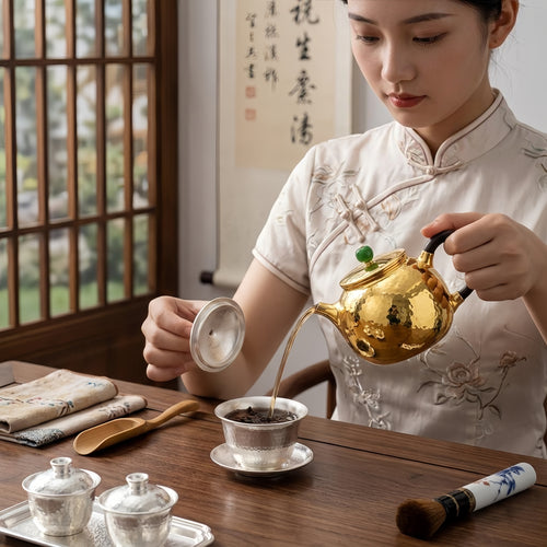 Pure 999 Fine Silver Hammered Metallic Teapot Featuring Green Jade Finial and Elegant Dark Wood Handle - Handicraft