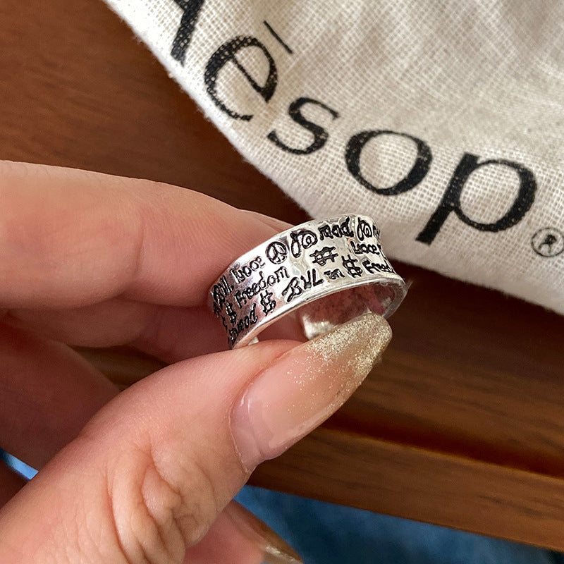 Ring aus 925er Sterlingsilber mit verschlungener Kette, Vintage offener verstellbarer Armreif, Koreanischer Schmuck, der nicht anläuft