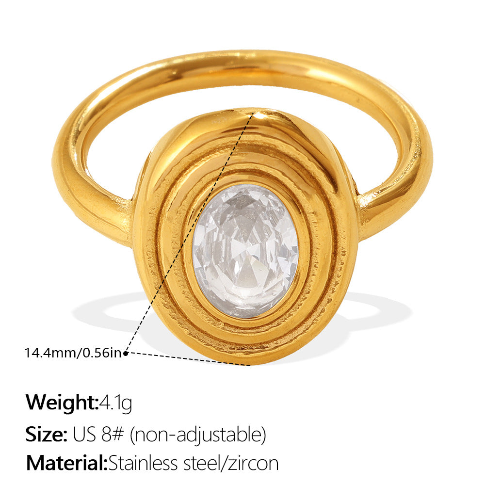 Europäischer und amerikanischer grenzüberschreitender Vintage-Luxus-Oval-Weißgold-Diamantring, mit anspruchsvollem und nischenhaftem Design, als goldener Fingerring-Accessoire.