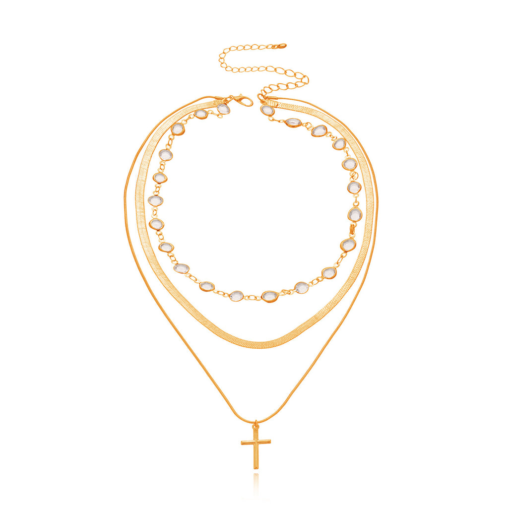 Fashion Rhinestone Necklace Cross Pendant Necklace For Women