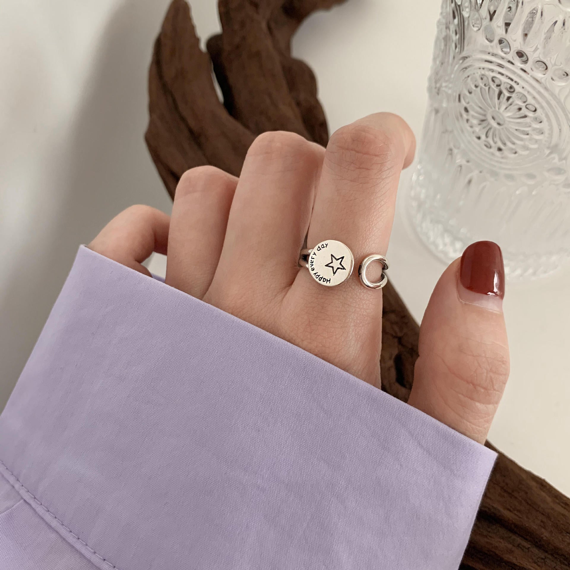 925er Sterlingsilber gedrehte Kette offener Ring für Frauen, verstellbarer, anlaufgeschützter Schmuck im Vintage-Koreanischen Stil