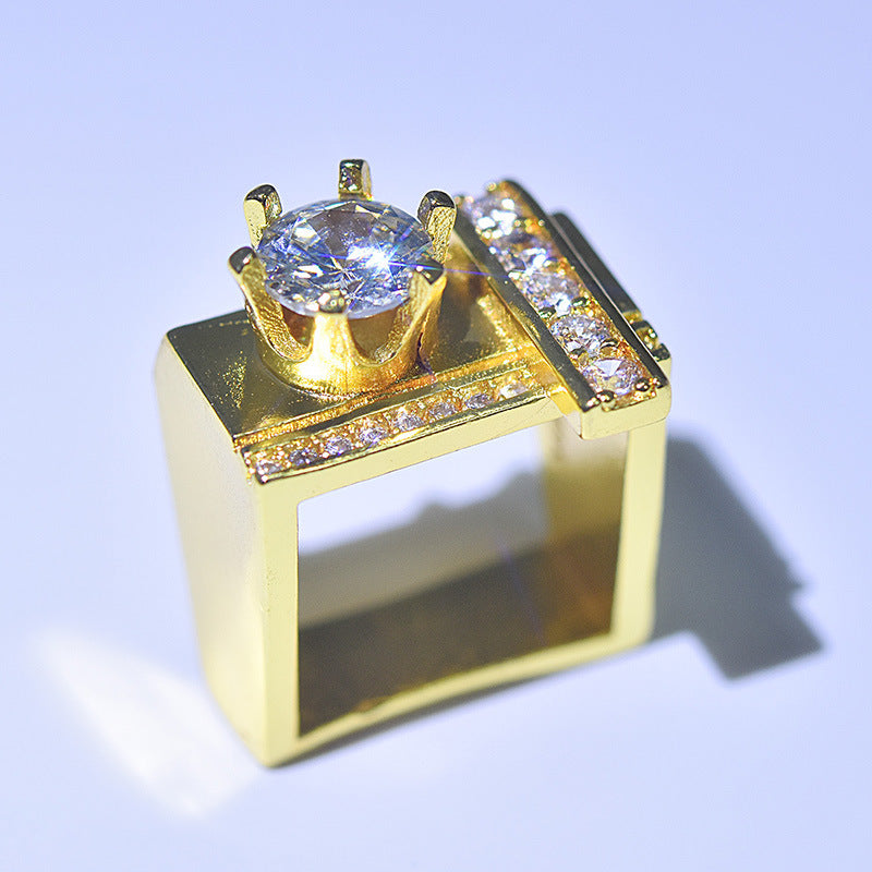 Gold-plated Engagement Ring With Simulated Diamonds