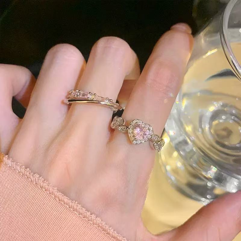 New Light Luxury Romantic Heart Zircon Ring For Women, Fashion Niche Design Sweet Couple Rings, Personalized Finger Rings