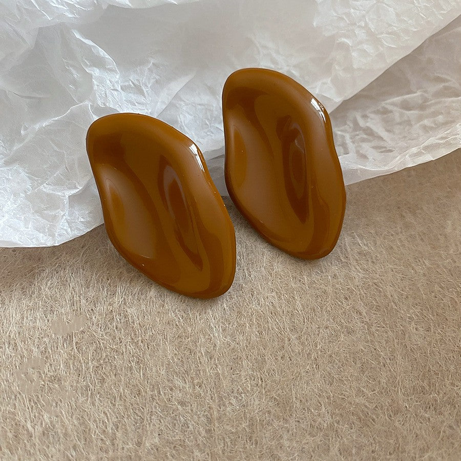 Maillard Style Bernsteinharz Ohrstecker, unregelmäßige quadratische Goldrand Ohrringe, Vintage leichte Mode-Ohrringe für Frauen, tägliche Party, Geschenk