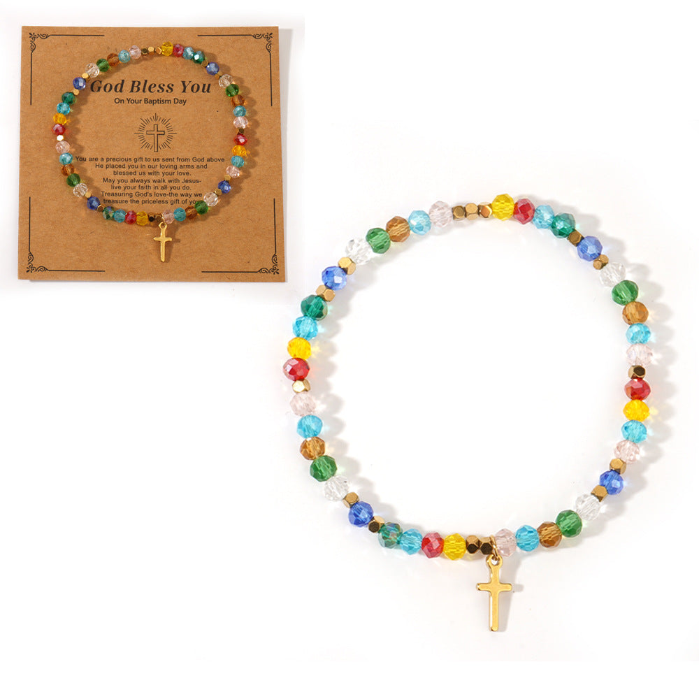 Armband mit bunten Natursteinen und Kreuz, Weihnachtskarte