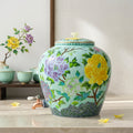 Pure 999 Fine Silver Elegant Floral Porcelain Water Dispenser with Decorative Lid and Metallic Tap - Handicraft