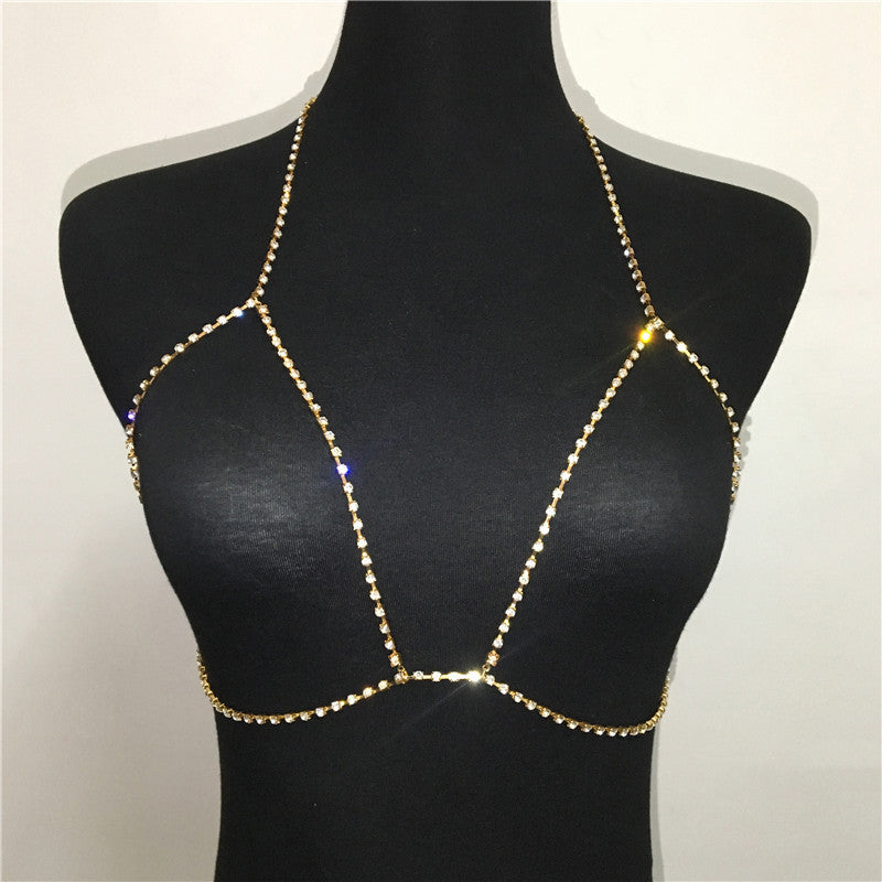 Fashion Rhinestone Halter Necklace, Trendy Crystal Body Chain & Bra Chain, Sexy Nightclub Jewelry