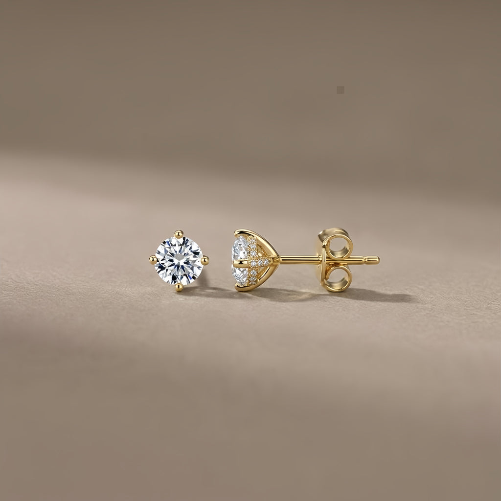925 Sterling Silver Elegant Gold CZ Stud Earrings: Timeless Sophistication