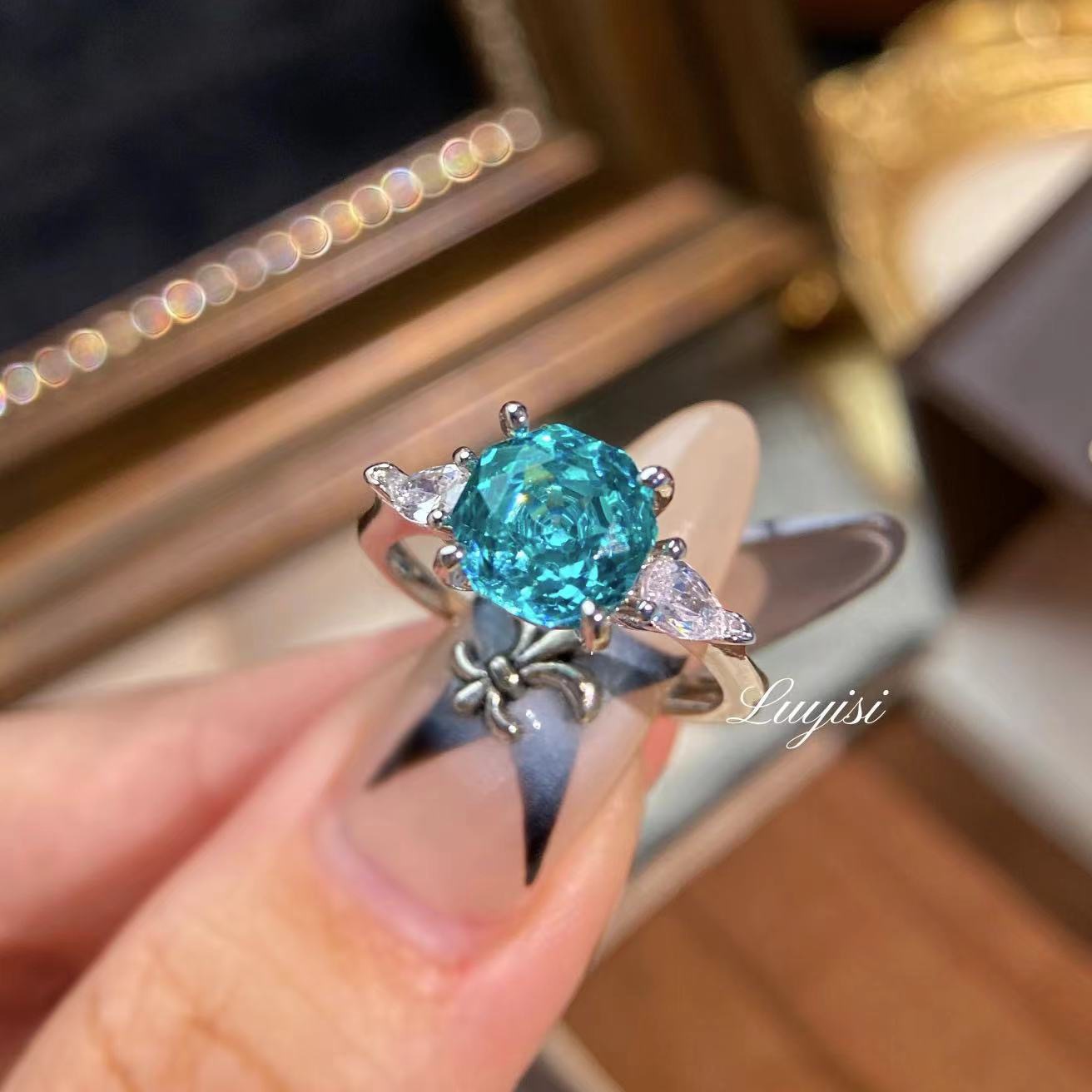Vintage Dopaminring, Trendiger leichter Luxus-Moissanit-Ring mit farbigen Steinen