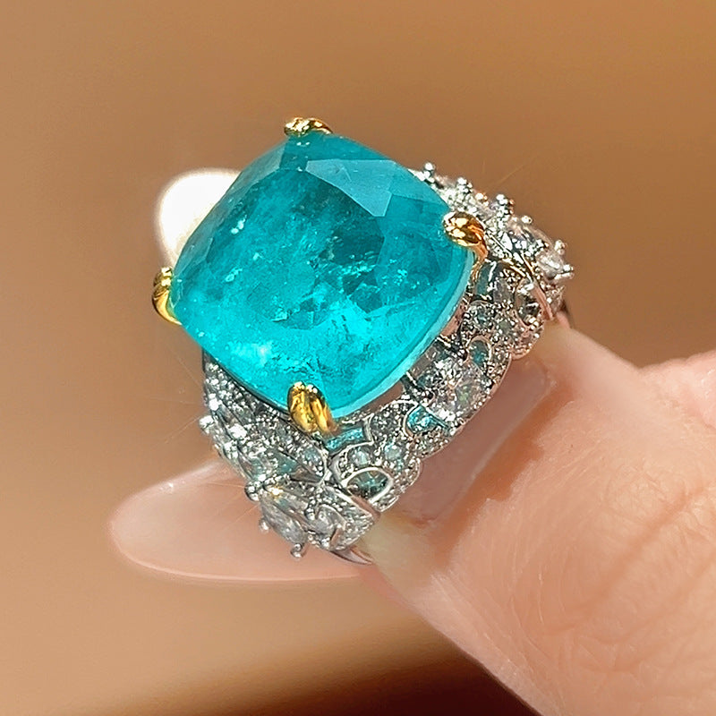 Neuer Zirkonring 2026 für Damen, rechteckiger simulierter Saphir & Paraiba-Turmalin, hochwertiger Luxusschmuck
