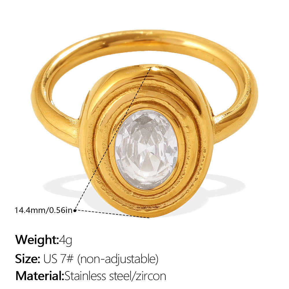 Europäischer und amerikanischer grenzüberschreitender Vintage-Luxus-Oval-Weißgold-Diamantring, mit anspruchsvollem und nischenhaftem Design, als goldener Fingerring-Accessoire.