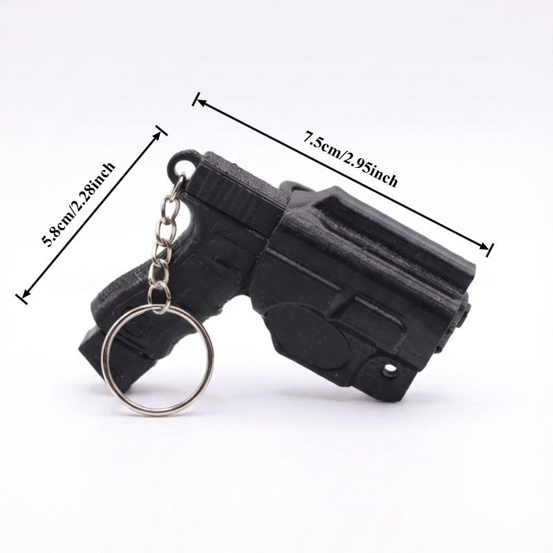 Pistol Keychain Modern Minimalist Style 3D Printed
