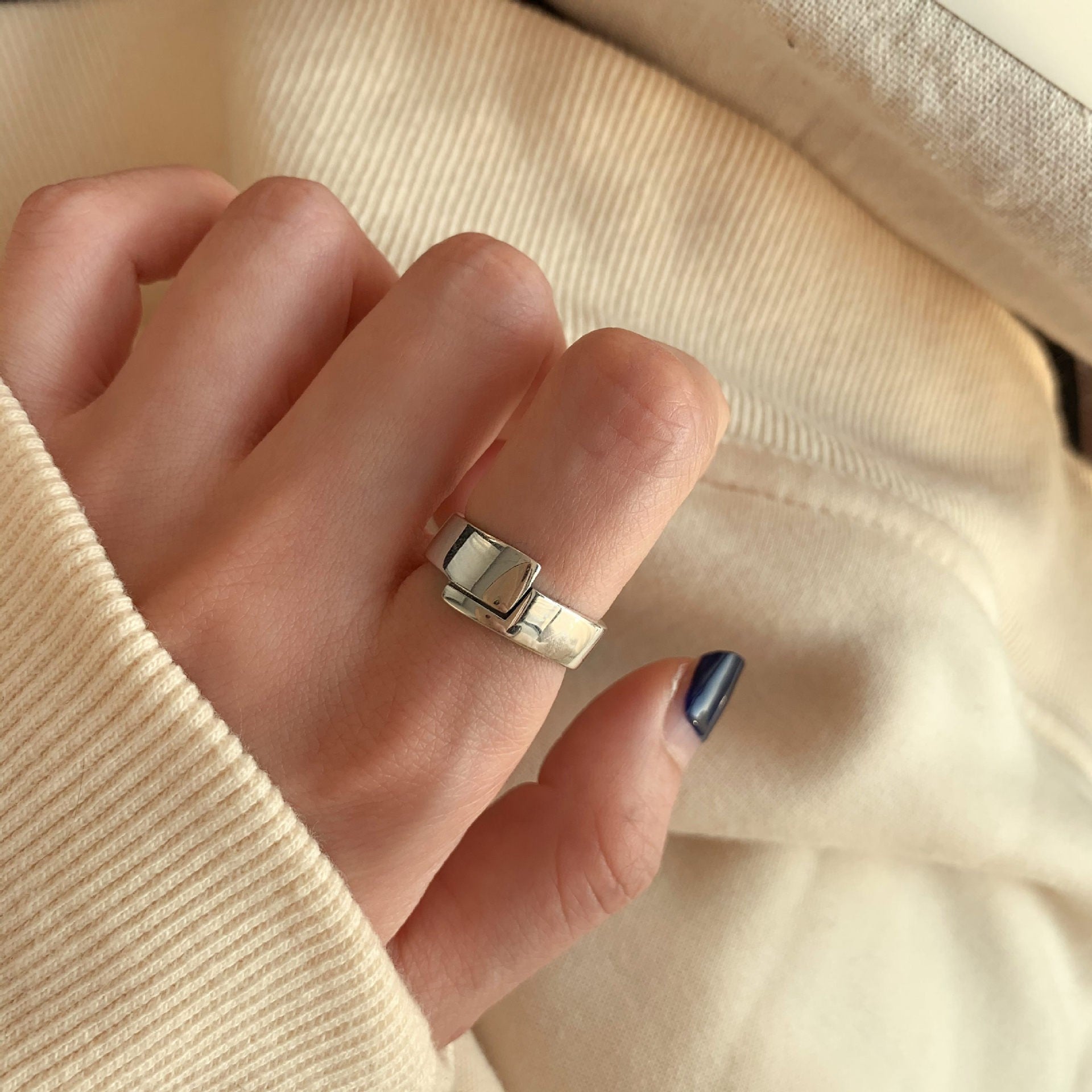Minimalistische Ringe aus 925er Sterlingsilber für Damen, koreanisches Nischen-Design, anlaufgeschützte Vintage-Heavy-Duty-Fingerringe, Schmuck