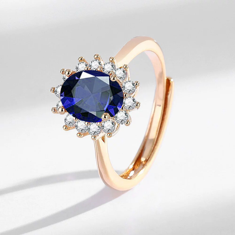Leichter Luxus Sonnenblumenring Champagnergold mit bunten Edelsteinen Hochwertiger Handschmuck