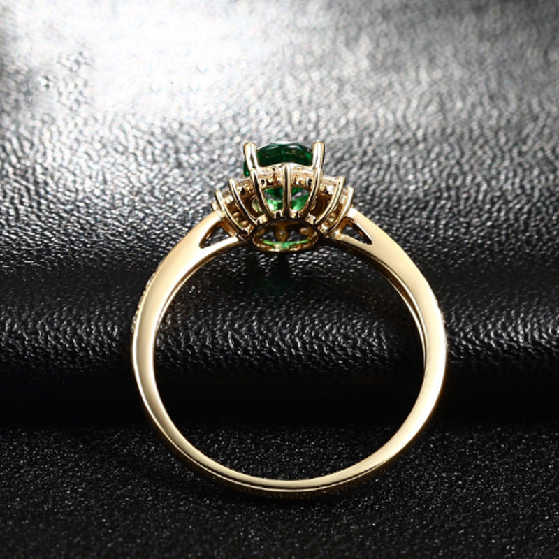 Adjustable Simulated Emerald & Simulated Diamond Ring For Women, Faux Gemstone Statement Band
