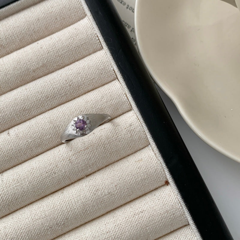 Gebürsteter runder Stein-Farb-Edelstein-offener Ring für Frauen, Luxus-Ins-Style-Nischen-Design, High-End verstellbarer Zeigefingerring, Mehrfarbige Optionen