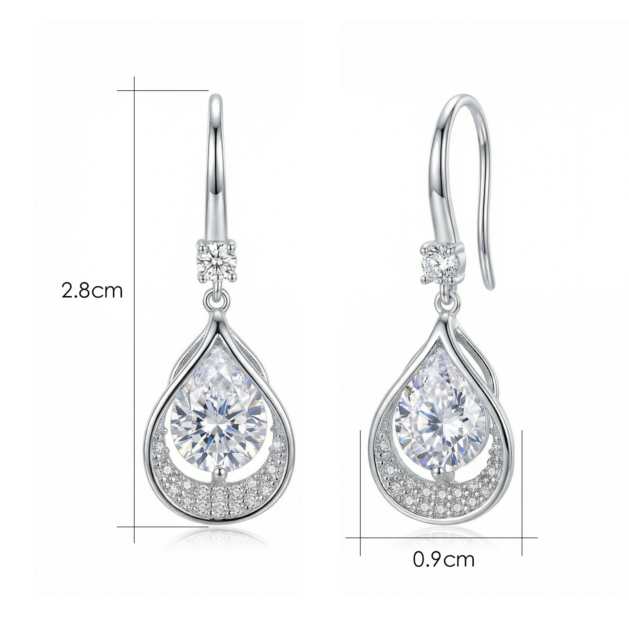 925 Sterling Silver Elegant Pear-Shaped Teardrop Halo Dangle Earrings in Sterling Silver Finish