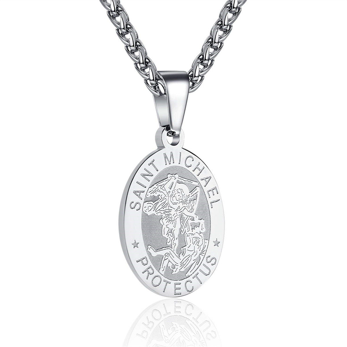 Double-Sided Portrait Medal Cross Stainless Steel Pendant Necklace For Men And Women
