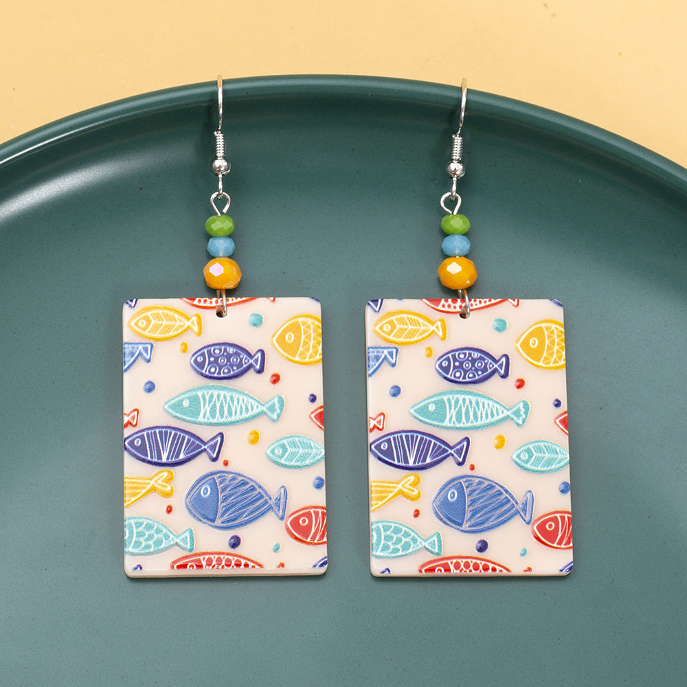 Fashionable Square 3D Printed Acrylic Multi-Color Fish Earrings For Women