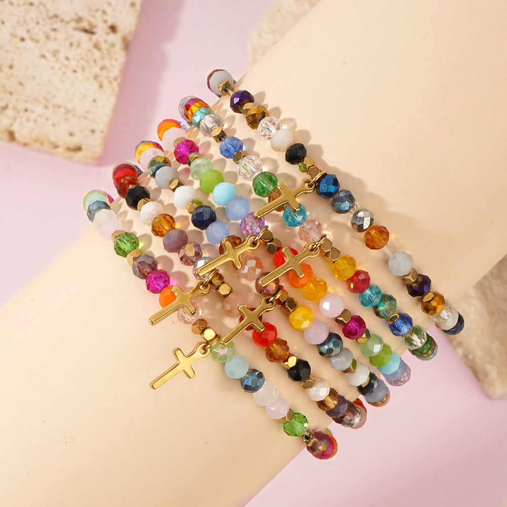 Natural Stone Colorful Cross Holiday Card Bracelet