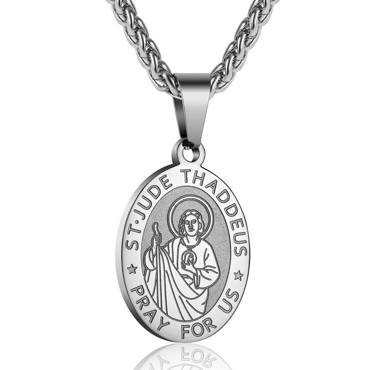 Double-Sided Portrait Medal Cross Stainless Steel Pendant Necklace For Men And Women