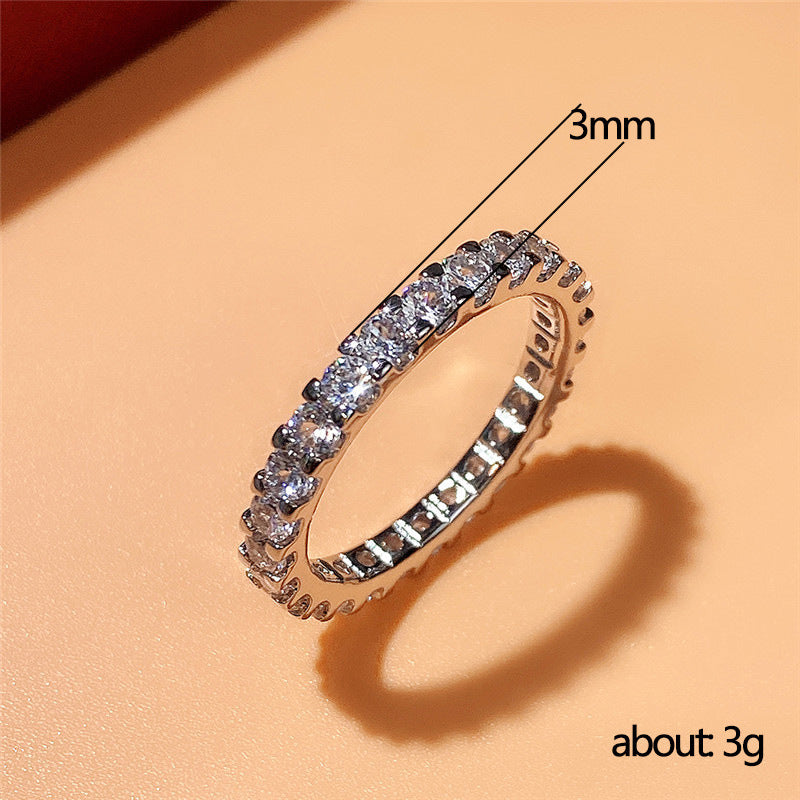 Full Diamond Micro-Set Knuckle Copper Ring With White Gold Plating Womens