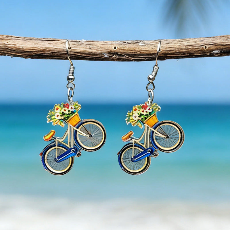 Neue Rosen Sonnenblumen Tulpen Fahrrad Ohrringe