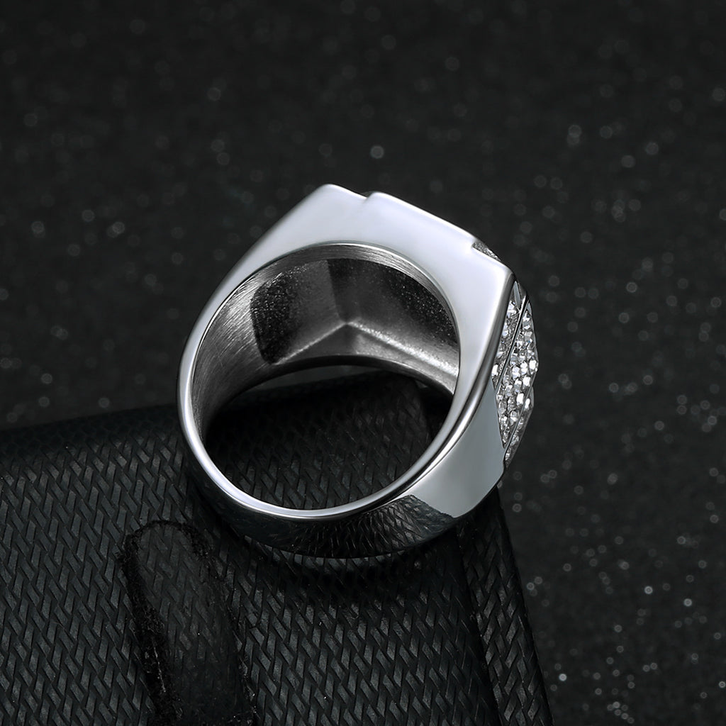 Titanium Steel Gold-Plated Full-Crystal Mens Ring