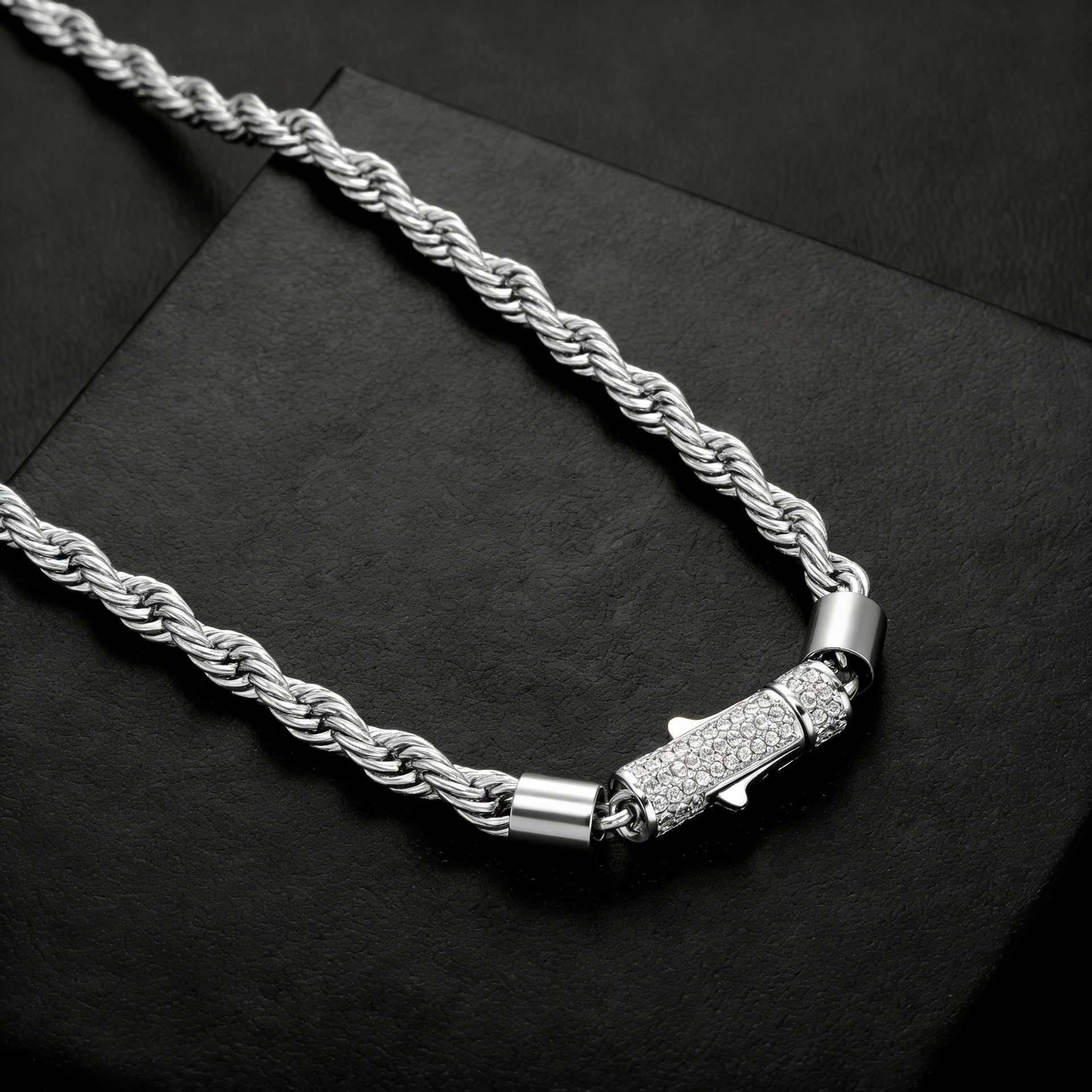 Cylindrical Spring-clasp Necklace Fully With Zirconias