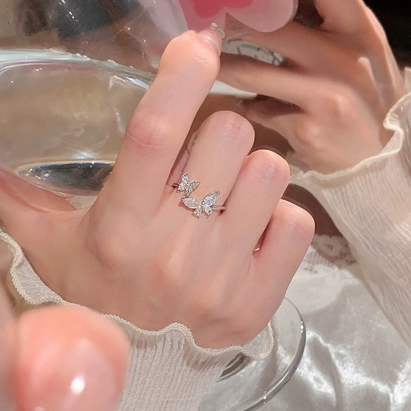 Verstellbarer Offener Schmetterlingsring für Damen, minimalistischer leichter Luxus, zarter hochwertiger Schmuck