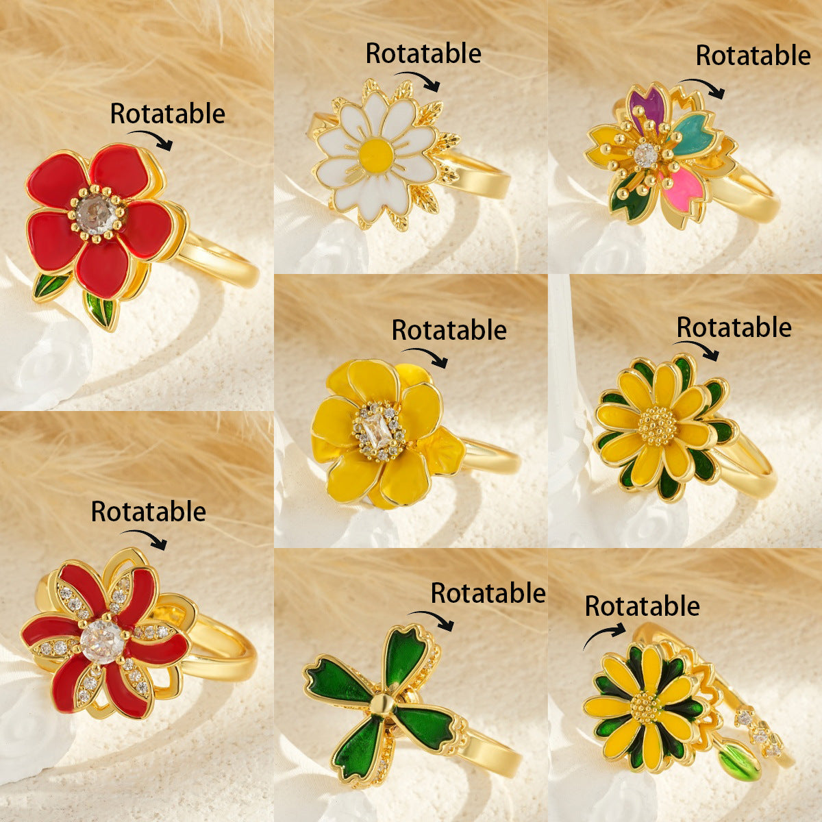 Drehbarer blumenförmiger vergoldeter Ring