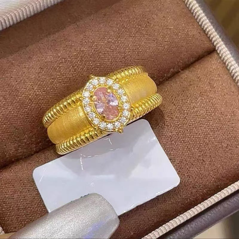 Vintage Gebürsteter Breiter Band Perlenring, Funkelnder Zirkon Verstellbarer Offener Ring, Hofstil für Frauen