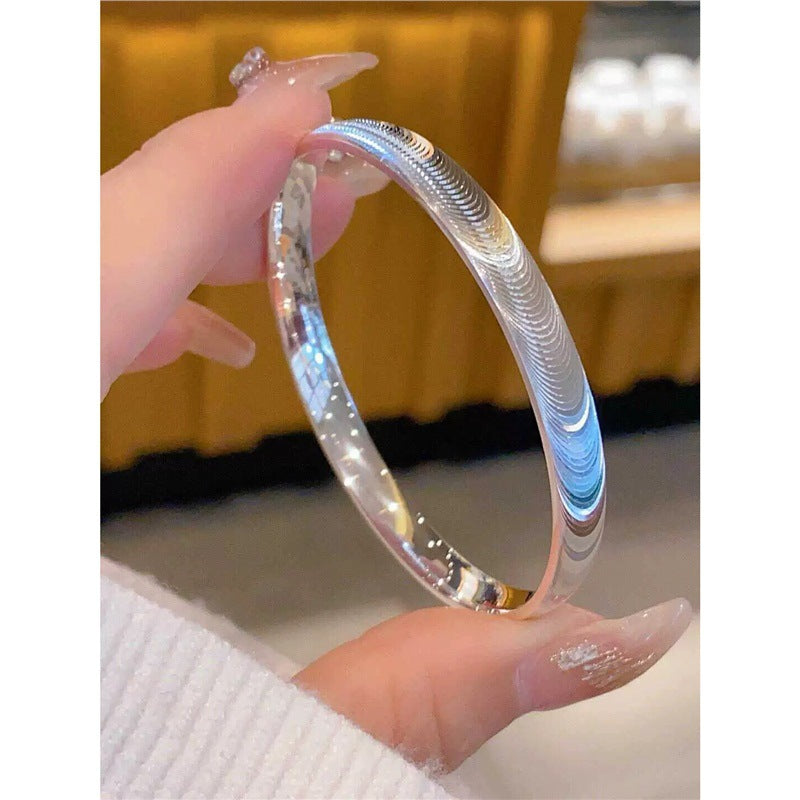 9999 Armreif aus massivem Sterlingsilber – gebürstetes Finish, minimalistisches, glattes Band für Frauen