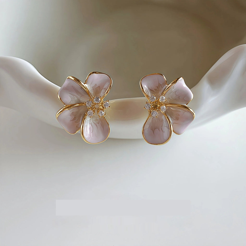 S925 Sterling Silver Needle Unique Drop-Glaze Flower Earrings For Women